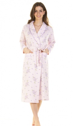 La Marquise Primrose In Bloom Cotton Rich Mock Quilt Long Sleeve Wrap Housecoat